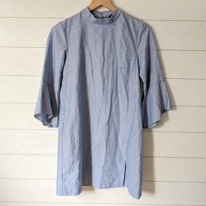 Zara Basics Cotton Mock Bell Sleeve Shift Dresd